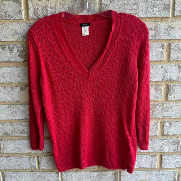 J. Crew 3/4 Sleeve Cable Knit V-Neck Linen Sweater Women's Size M - Picture 1 of 6